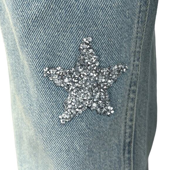 Nasty Gal Women's Blue Embellished Star Print Straight High Rise Denim Jeans 4 - Picture 5 of 7